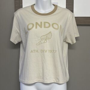 American Eagle Cream London Ath. Div. 1977 Cropped Crewneck T-shirt- Small